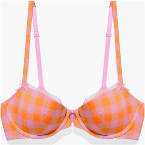 Savage X‎ Fenty Balconette Bra 44DD Gingham Remix Pink Orange Underwire